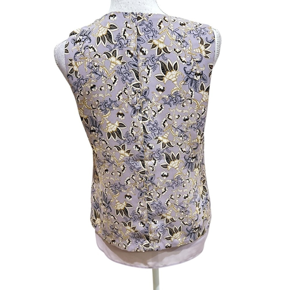 Rose & Olive Floral Sleeveless Blouse - Purple & cream sheer back zip size small - Picture 8 of 10